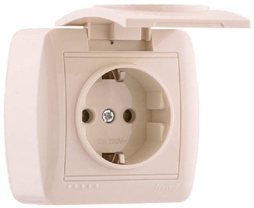 Розетка с заземлением накладная Lezard Demet 1-м. крышка кремовый картинка